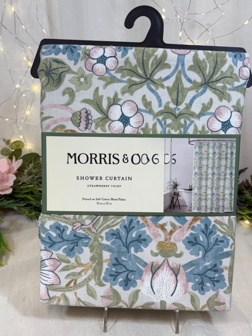 Morris & Co. Fabric Shower Curtain Strawberry Thief Multicolor 72"x72" New